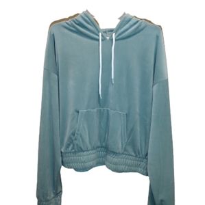 Women's 2X Mint Cropped Long Sleeve Crop Top Pullover Jumper Hoodie Sweatshirt